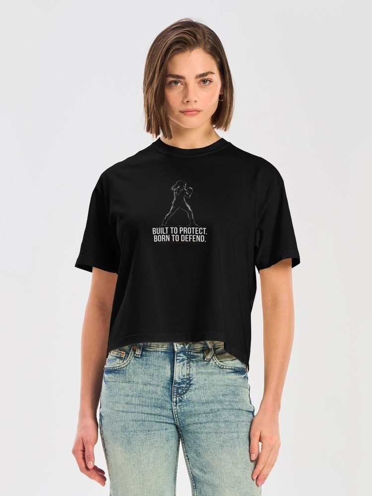 Model wearing the Built to Protect. Born to Defend. - Women's shirt