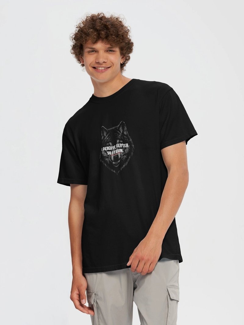 Model wearing the I Deserve Better. So I Train. shirt